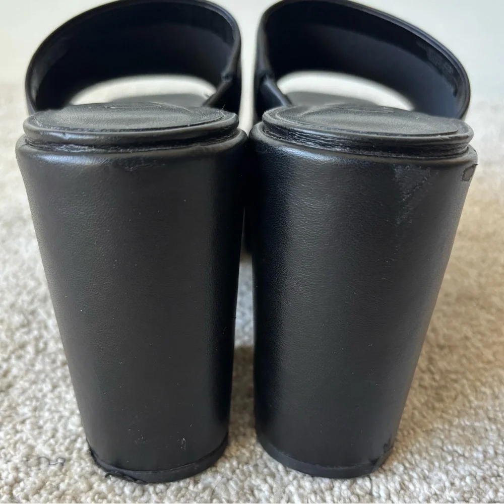 Gianni Bini Lomah Leather Square Toe Platform Black Sandals Y2K
